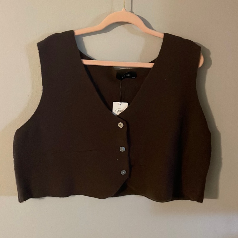 Brown cropped button up vest